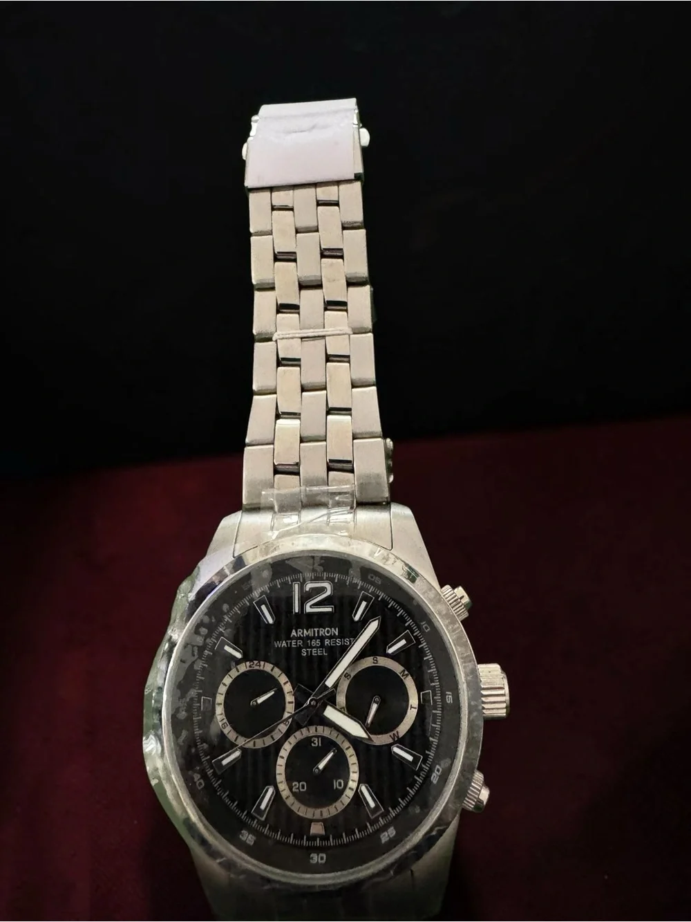 Armitron Silver All Stainless Steel Chronograph Watch with Black Dial NWT